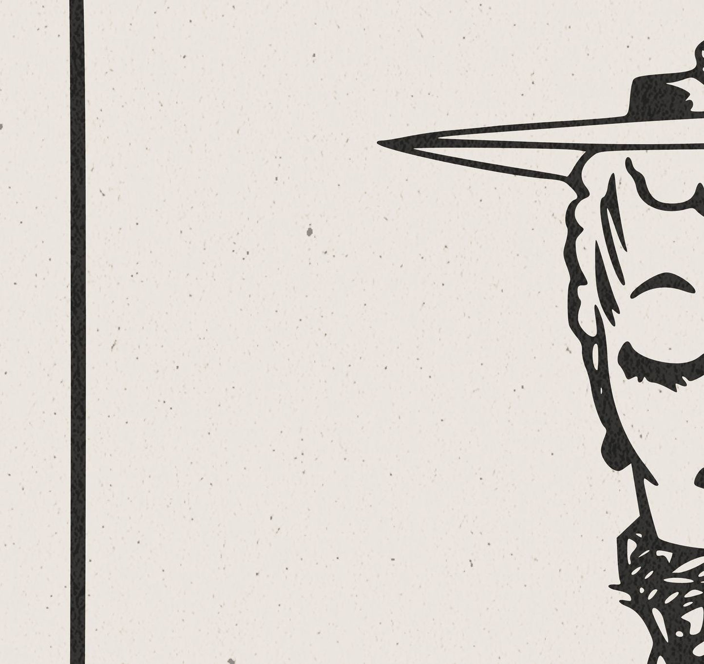 A simple black and white line drawing of a person's face wearing a hat.