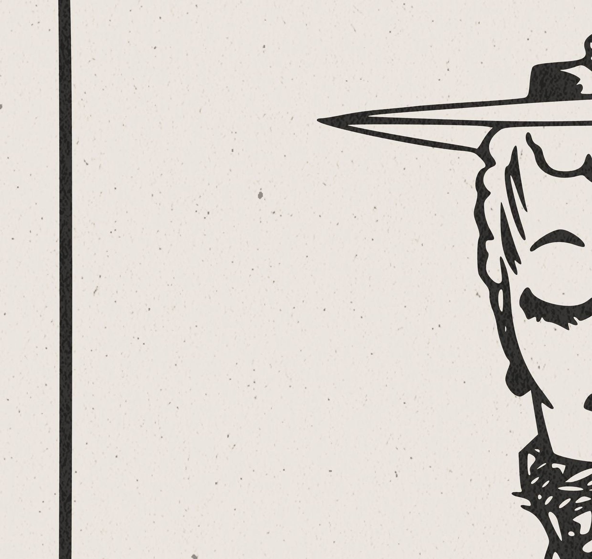 A simple black and white line drawing of a person's face wearing a hat.