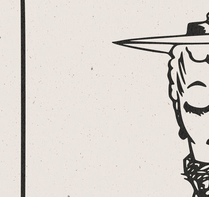 A simple black and white line drawing of a person's face wearing a hat.