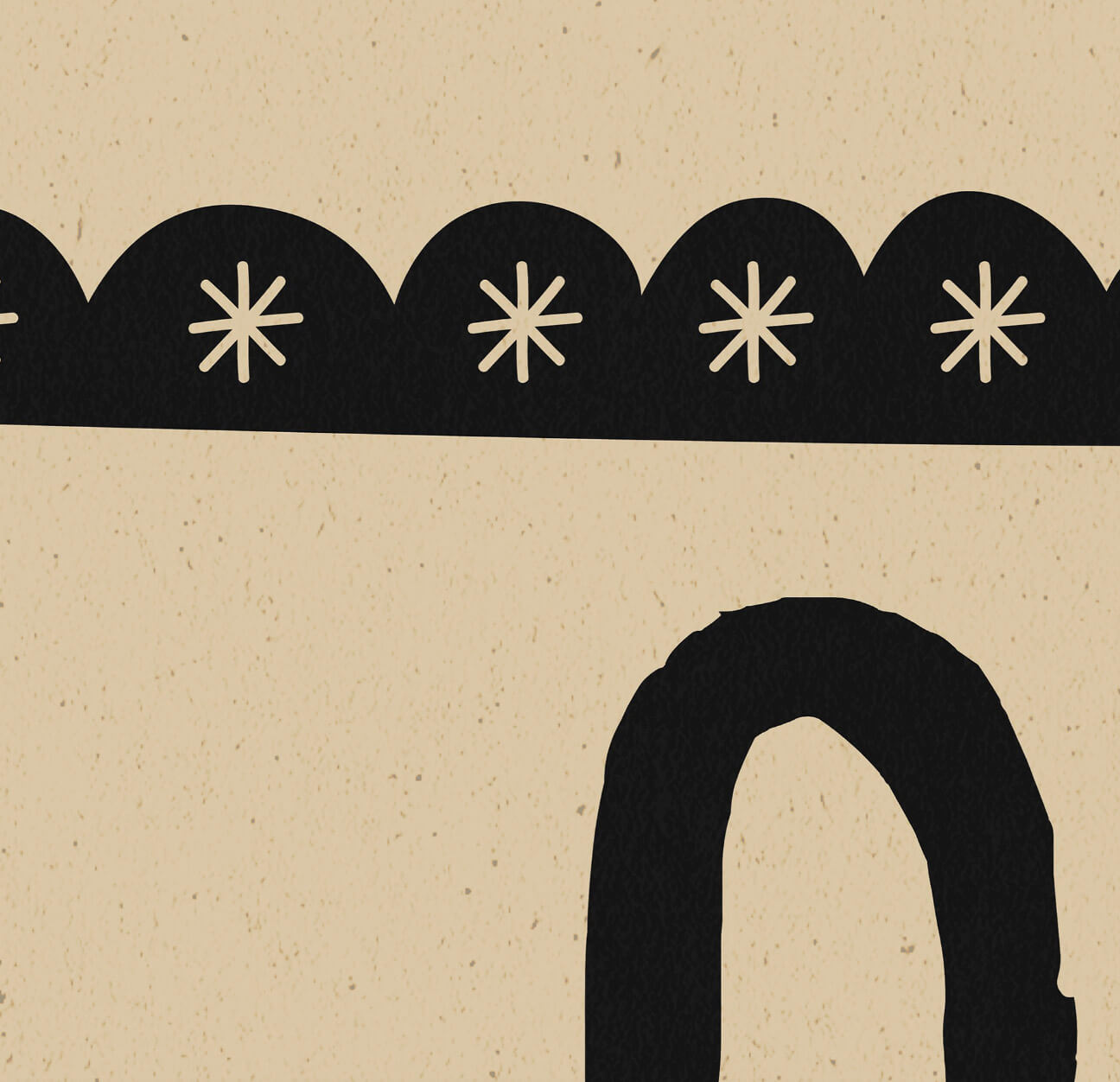 Decorative border with black scalloped edge and white stars on a beige background