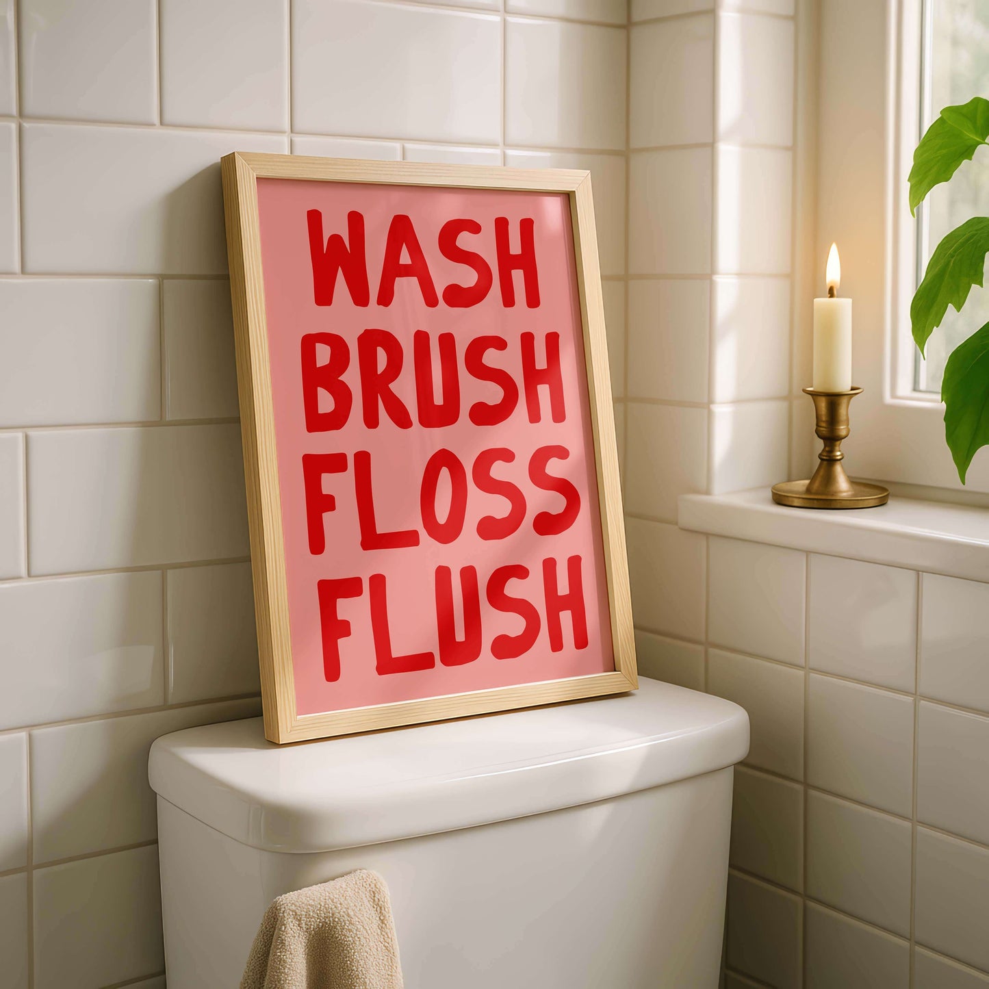 Wash Brush Floss Flush Bathroom Print