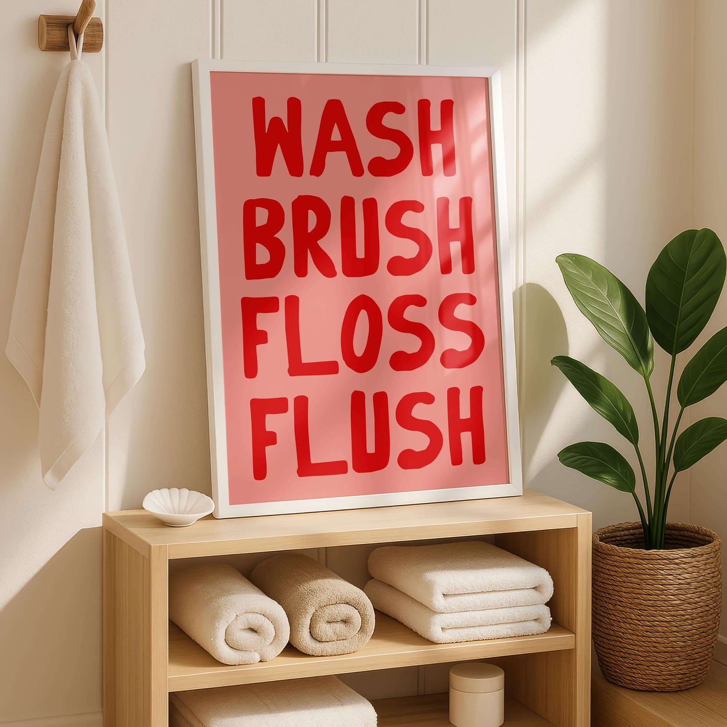 Wash Brush Floss Flush Bathroom Print