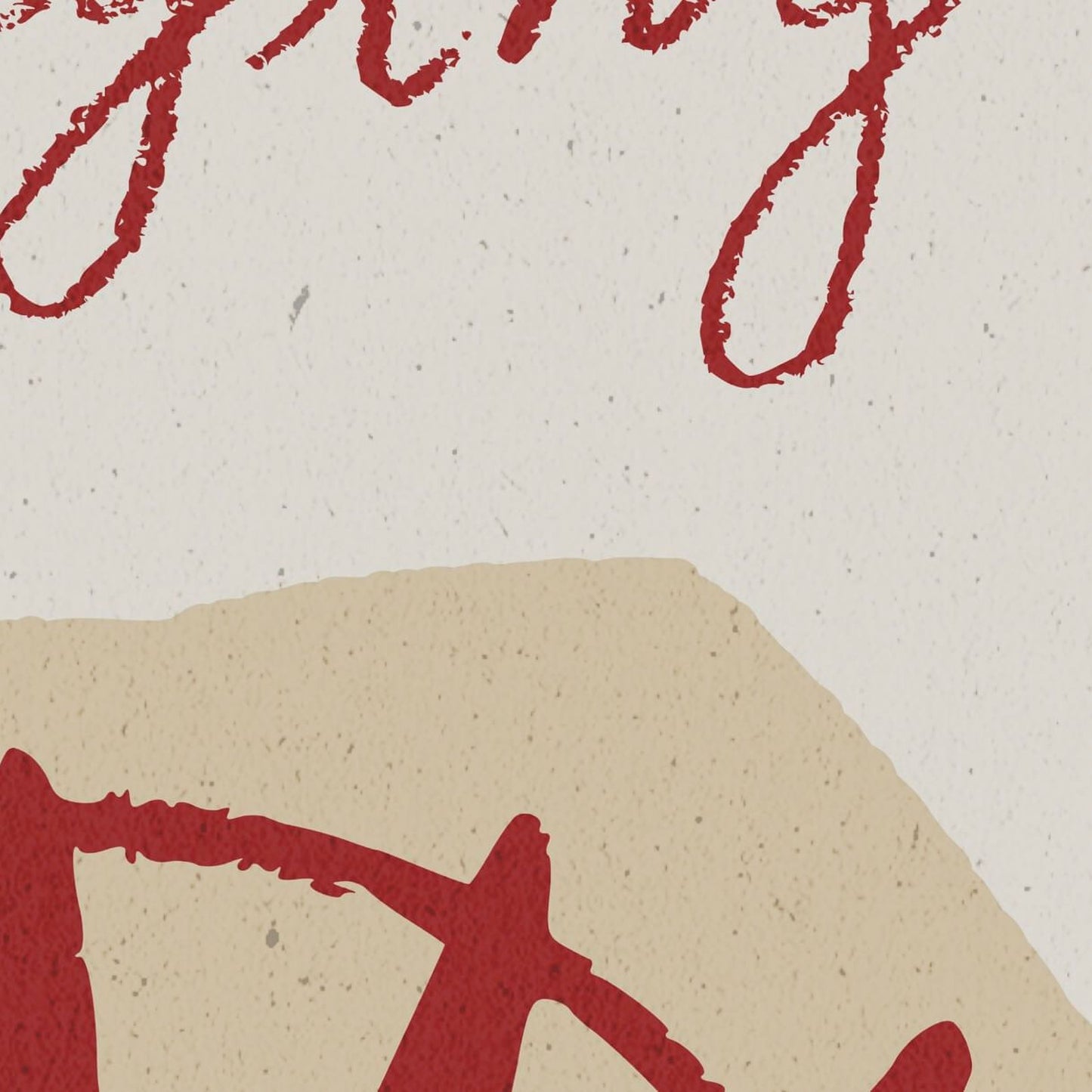 a red and beige abstract design with a large red shape and a smaller beige shape. The red shape appears to be a stylized letter or symbol, while the beige shape is a simple line or shape. The image does not contain any text or specific details about the objects or their arrangement.
